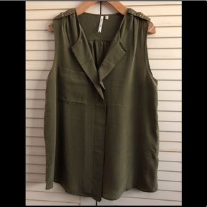 Petticoat Alley 100% silk khaki sleeveless tunic  with studded epaulet shoulders